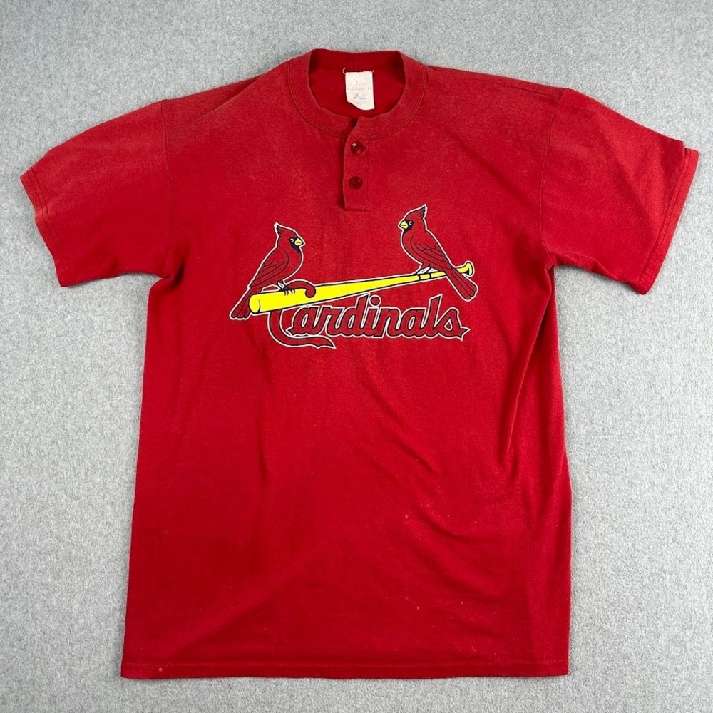 Vintage St Louis Cardinals Henley Shirt‎ Men's Large Red Don Capitano 6 Baseball